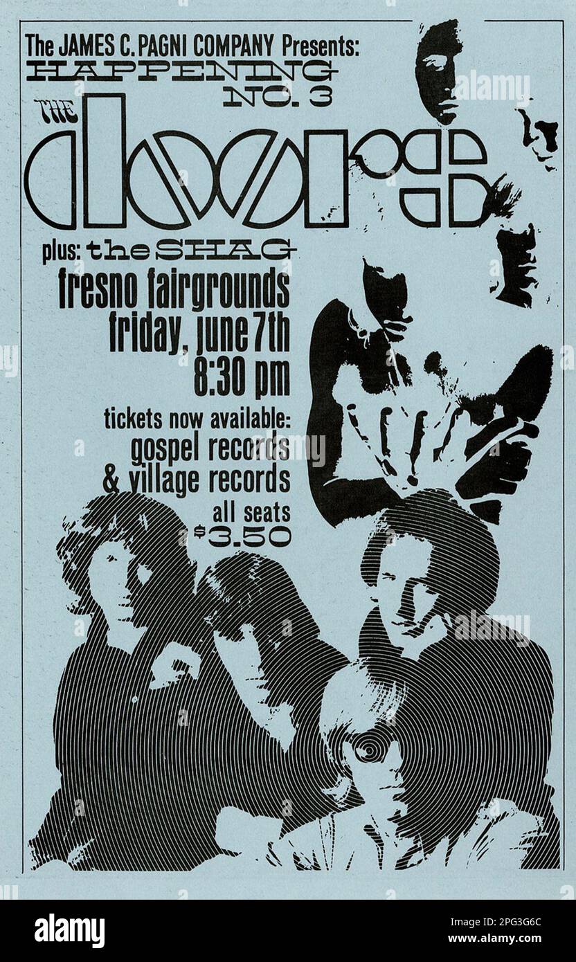 The Doors Fresno Fairgrounds Handbill (James C. Pagni Co., 1968) Una bella, psichedelica bolletta per 'happening #3' Foto Stock