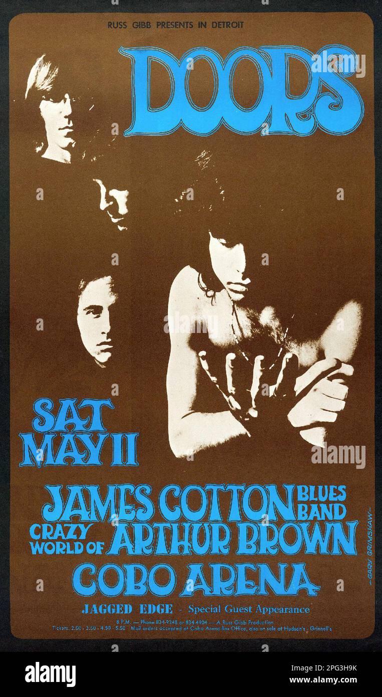 Poster del concerto d'epoca - The Doors - Cobo Arena Detroit 1968 Foto Stock