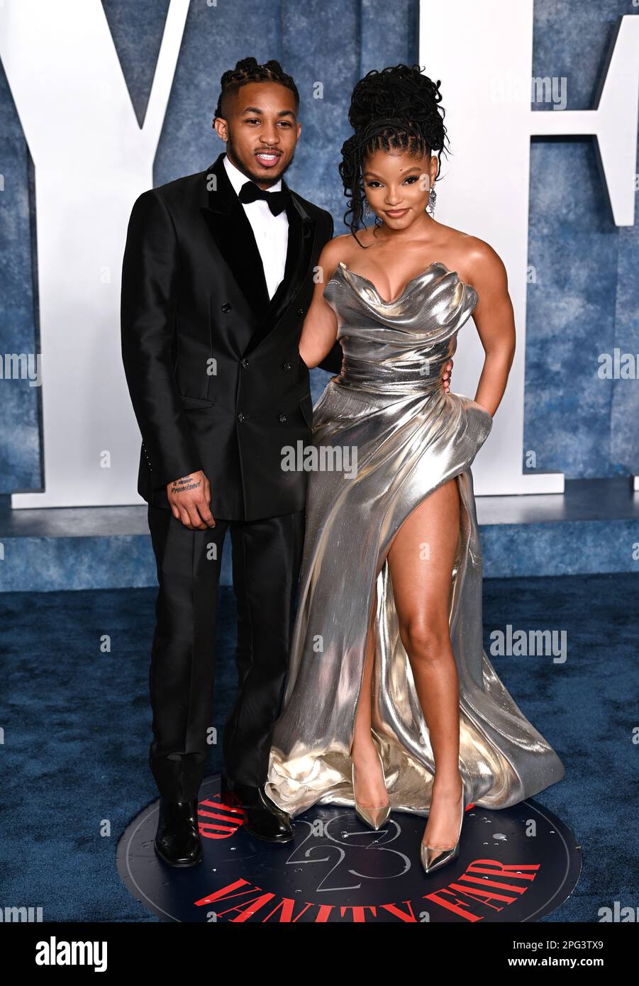 13th marzo 2023, Los Angeles, USA. DDG e Halle Bailey in arrivo al Vanity Fair Oscar Party 2023, Wallis Annenberg Center for the Performing Arts Foto Stock