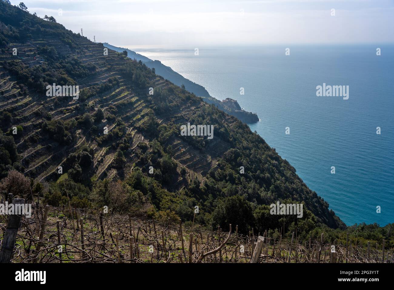 Le cinque Terre sulla Riveria Italiana sono una delle mete preferite dai turisti in Italia e dalle fotografie di Instagram. Foto Stock