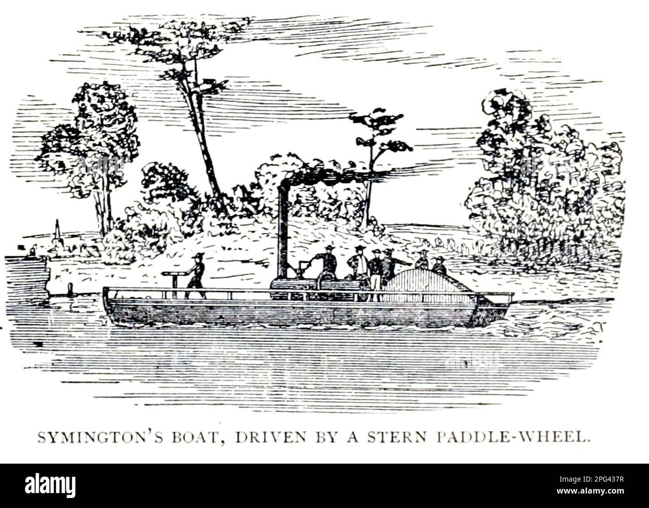 La barca di Symington, guidata da una ruota a pale poppiera dall'articolo ROBERT FULTON E DAI SUOI BATTELLI A VAPORE. Da T. C. Purdy della rivista Engineering MAGAZINE DEDICATA AL PROGRESSO INDUSTRIALE Volume IX Aprile-Settembre 1895 NEW YORK The Engineering Magazine Co Foto Stock