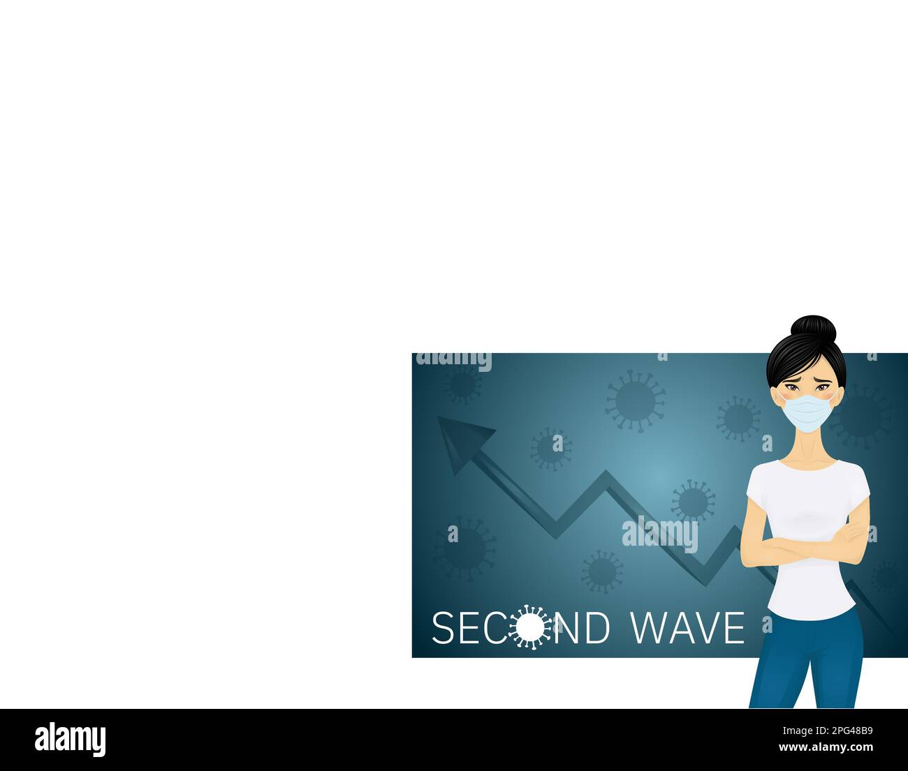 Ritratto di una donna asiatica con una maschera che indossa una t-shirt e jeans. Illustrazione Vettoriale