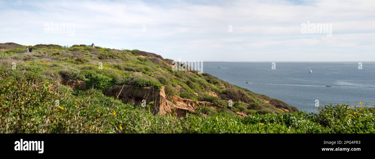 Dana Point Headlands Conservation Area paesaggio e con barche a vela e yacht nel Pacifico nel sud della California Foto Stock