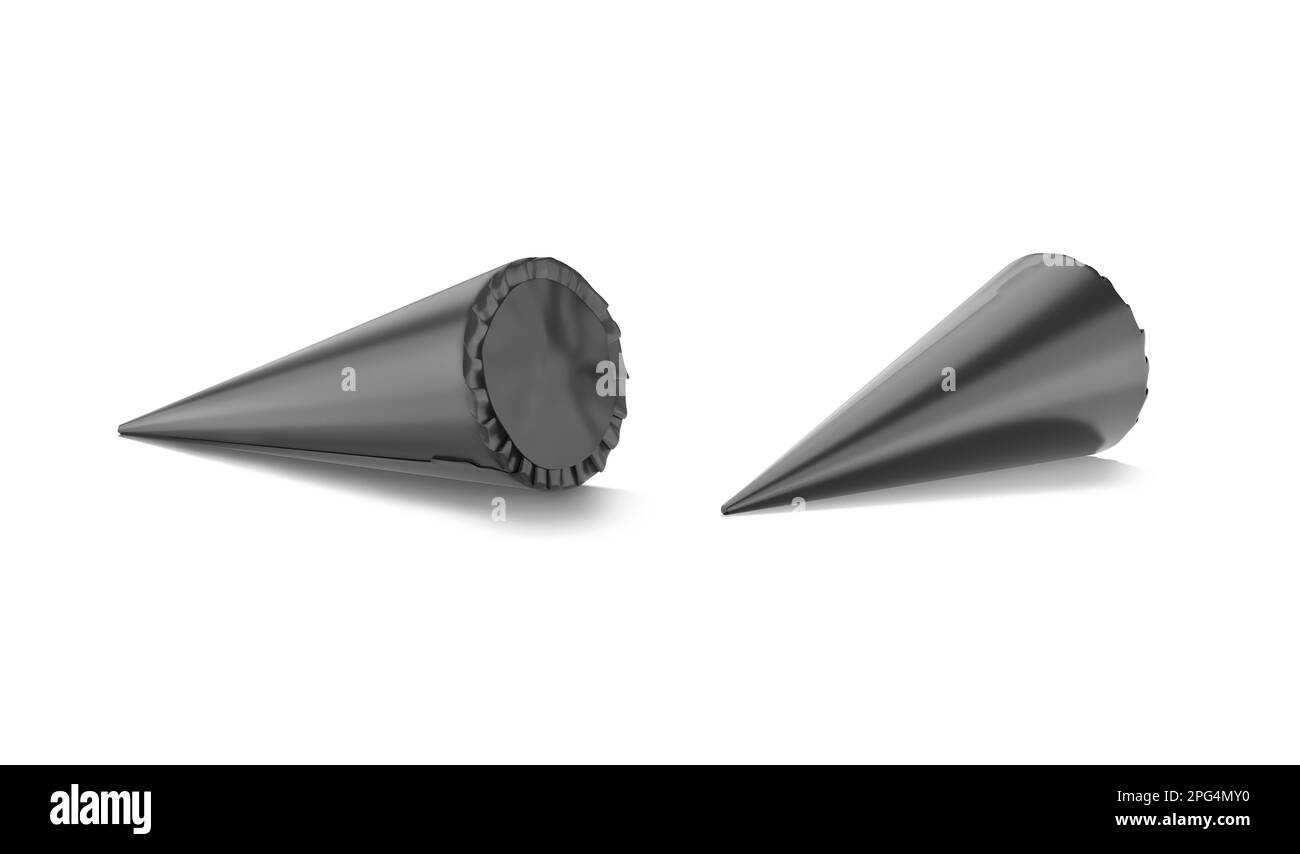 Confezione di coni gelato nero vuoto mockup, vista laterale posteriore Foto Stock