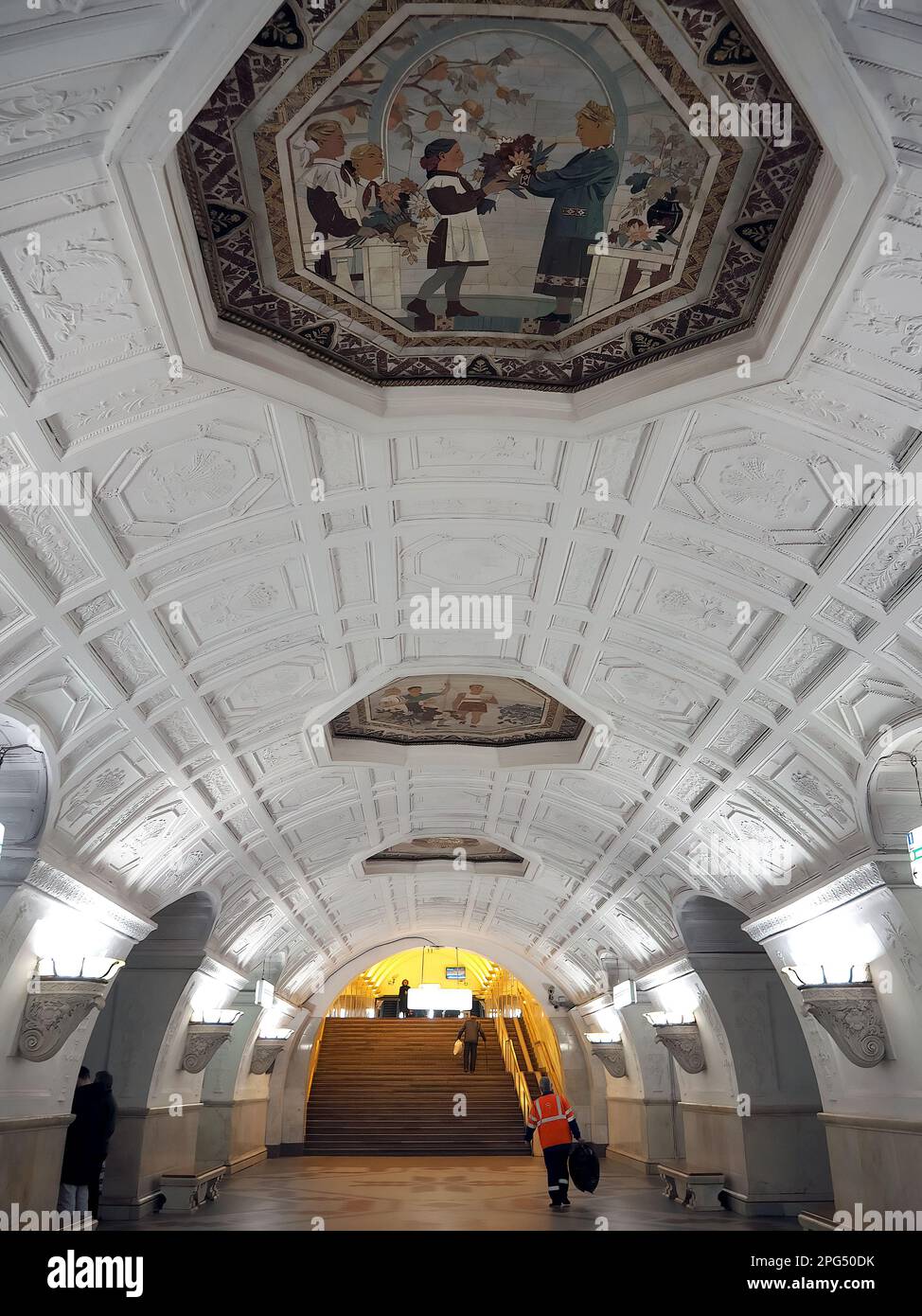 metro, stazione Belorusskaya, linea Koltsevaya, Mosca, Russia Foto Stock