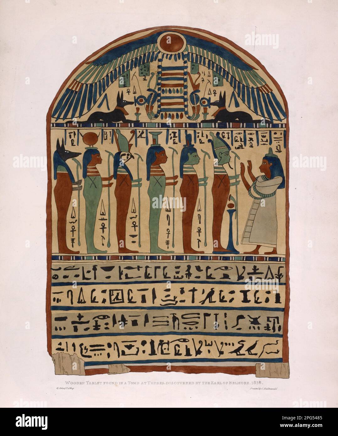 Tavoletta di legno trovata in una tomba a Tebes Egitto nel 1818 dal nobile irlandese Somerset Lowry-Corry, 1774 – 1841, il 2nd Earl Belmore Foto Stock