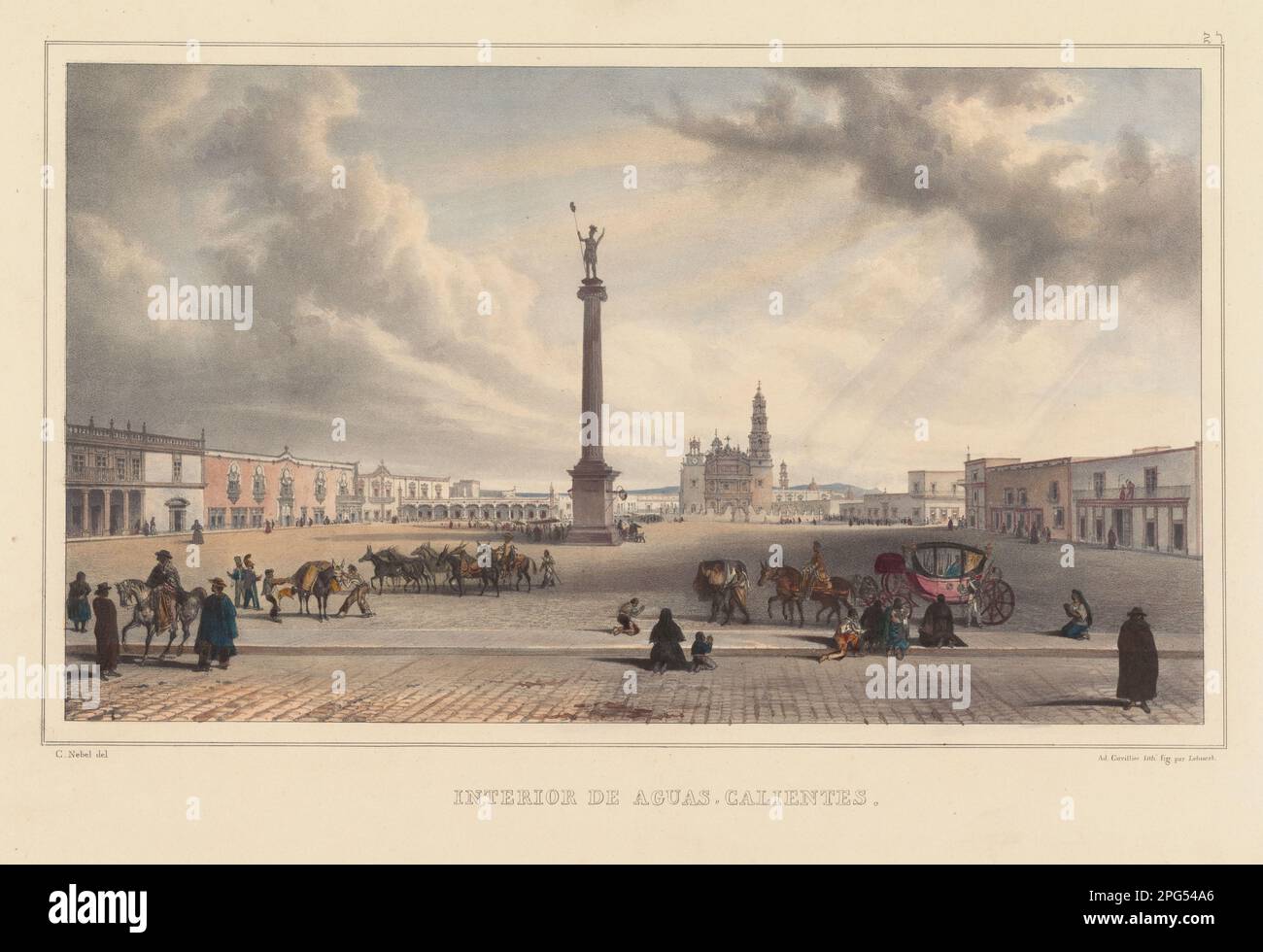 Aguascalientes, Messico, illustrazione vintage di Carl Nebel dal 1836 Foto Stock