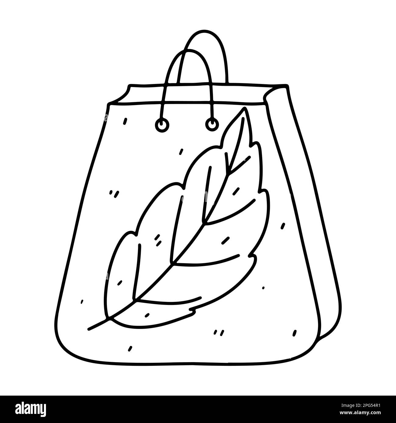 Borsa tote Eco con foglia in stile doodle trainato a mano. Borsa della spesa fatta a mano. Zero sprechi Illustrazione Vettoriale
