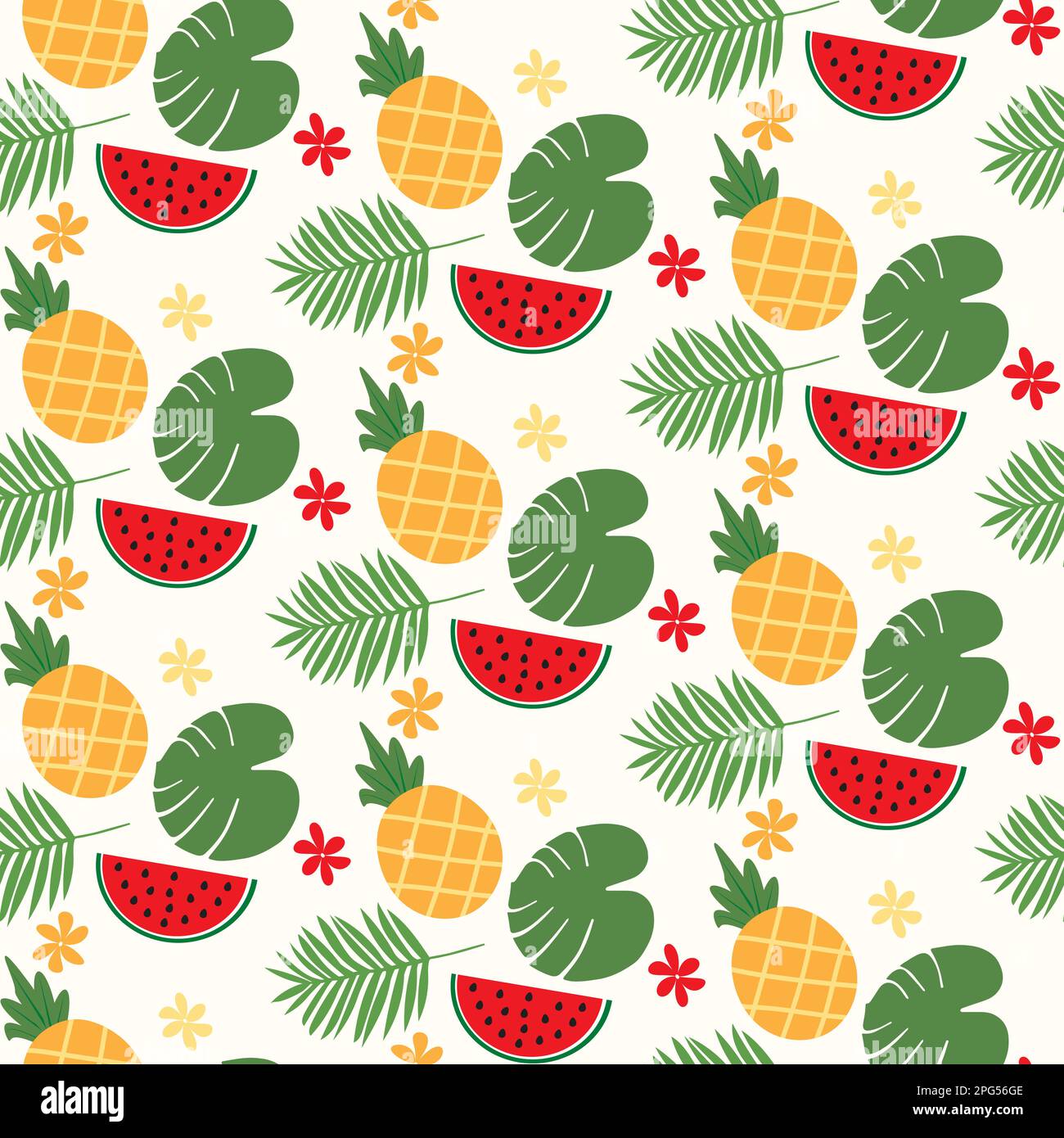 Modello estivo vettoriale senza cuciture con foglie tropicali e frutti. Illustrazione Vettoriale