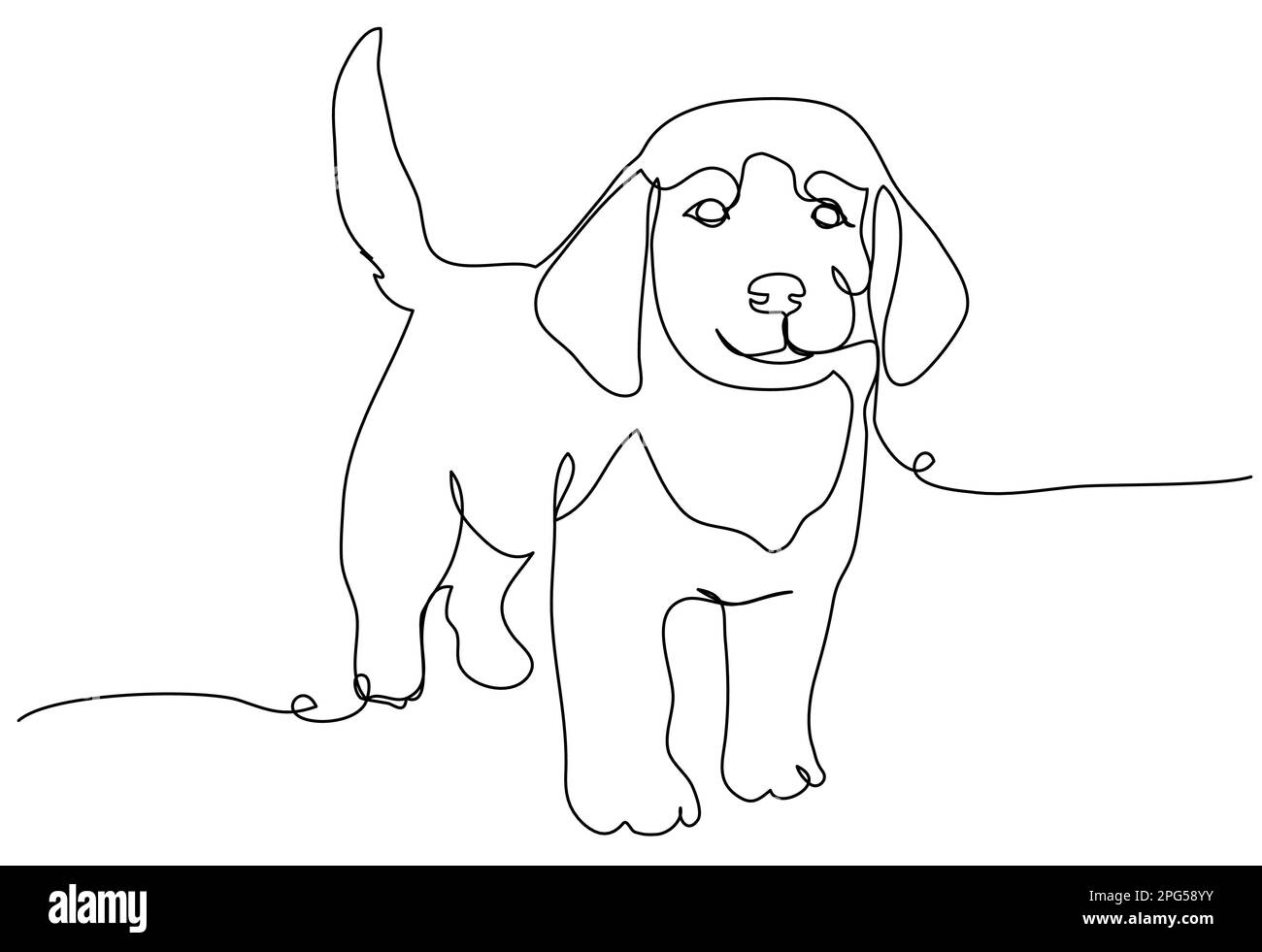 Cucciolo carino in una linea su uno sfondo bianco. Illustrazione Vettoriale