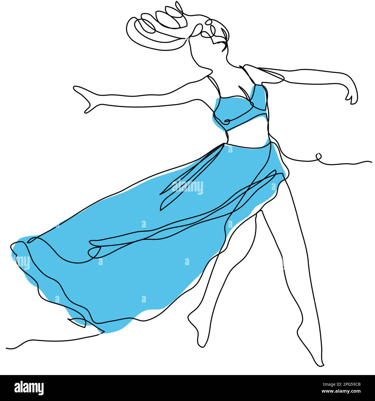 La ragazza danza in una linea su uno sfondo bianco. Illustrazione Vettoriale