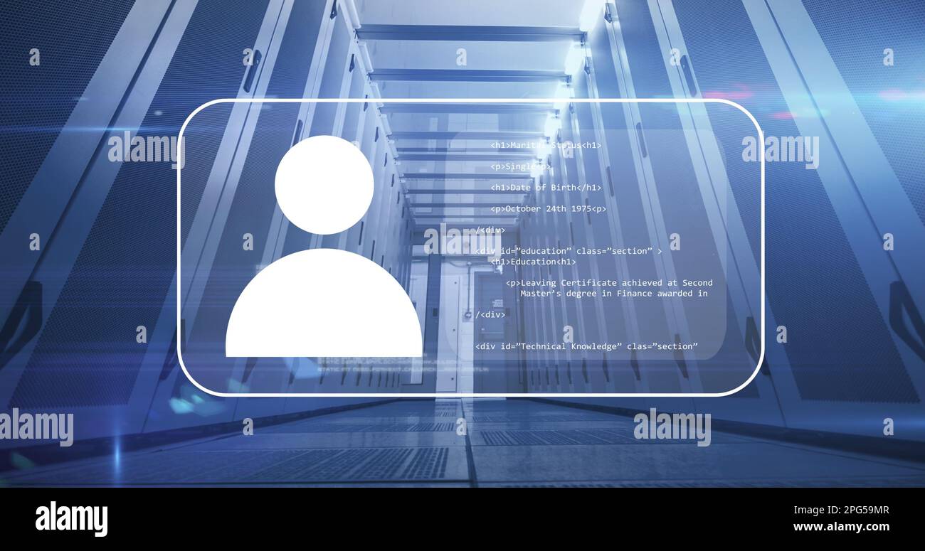 Immagine dell'icona digitale, dei server di computer e dell'elaborazione dei dati Foto Stock