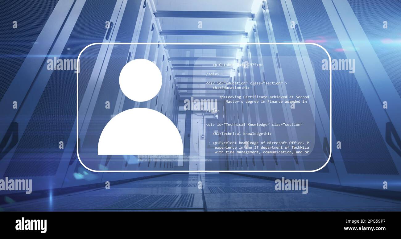 Immagine dell'icona digitale, dei server di computer e dell'elaborazione dei dati Foto Stock