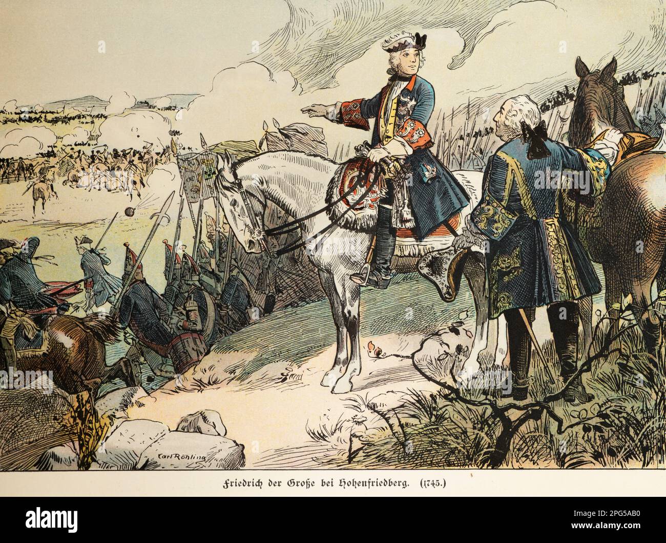 Federico il Grande a Hohenfriedberg 4th June1745, Friedrich der Grosse, Battaglia di Striegau, storia dell'Hohenzollern, Prussia, illustrazione 1899 Foto Stock