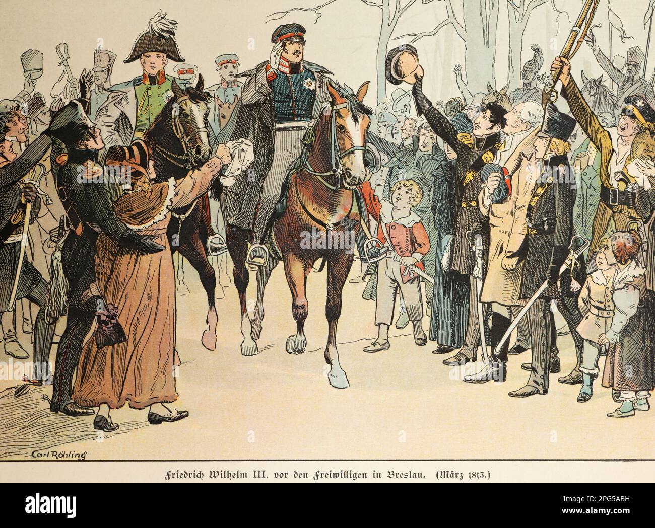 Frederick Willam III, Friedrich Wilhelm III e volontari a Breslau, storia dell'Hohenzollern, Prussia, illustrazione storica 1899 Foto Stock