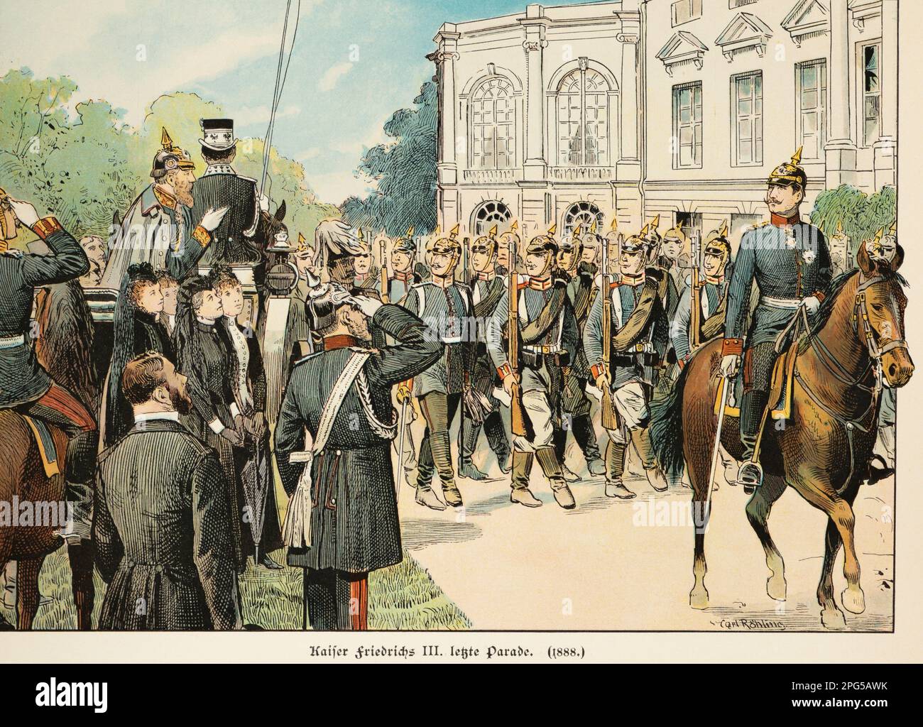 Ultima parata dell'imperatore Federico III, Federico III nel 1888, storia dell'Hohenzollern, Prussia, Reich tedesco, illustrazione storica 1899 Foto Stock