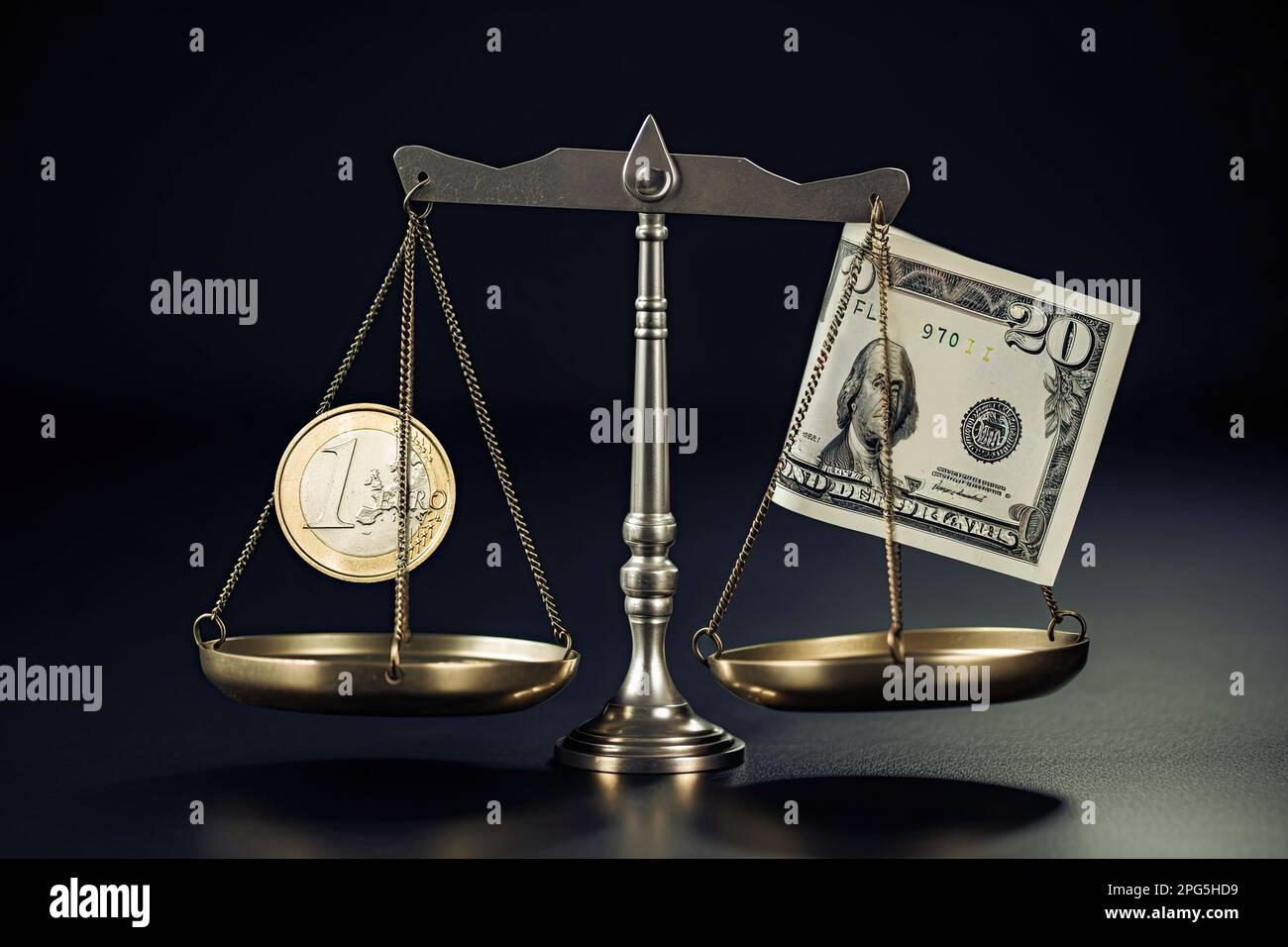 Tasso di cambio EURO alla valuta DEL DOLLARO USA. Concetto finanziario sul saldo del tasso di cambio EUR - USD. Foto Stock