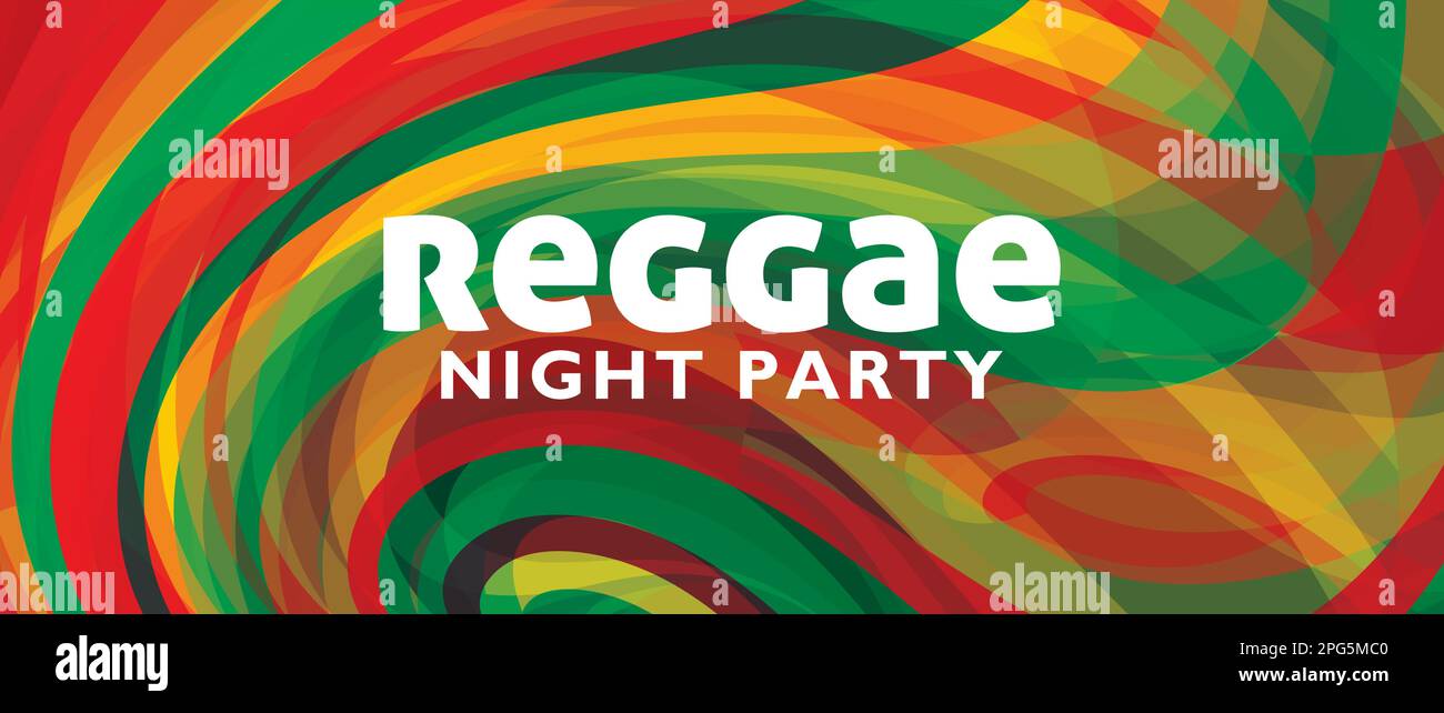 Sfondo artistico per il volantino delle feste di reggae con swirl. Motivo grafico vettoriale ampio. Colori CMYK Illustrazione Vettoriale