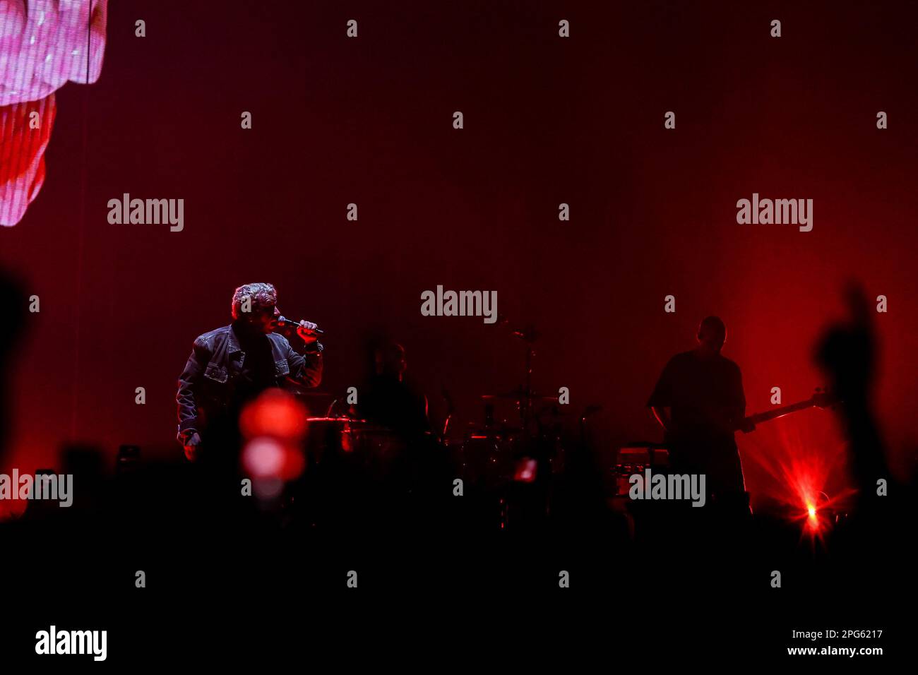 Assago, Italia. 20th Mar, 2023. Maurizio Pisciottu, conosciuto professionalmente come Salmo, si esibisce dal vivo sul palco durante il Flop Tour al Mediolanum Forum. Credit: SOPA Images Limited/Alamy Live News Foto Stock