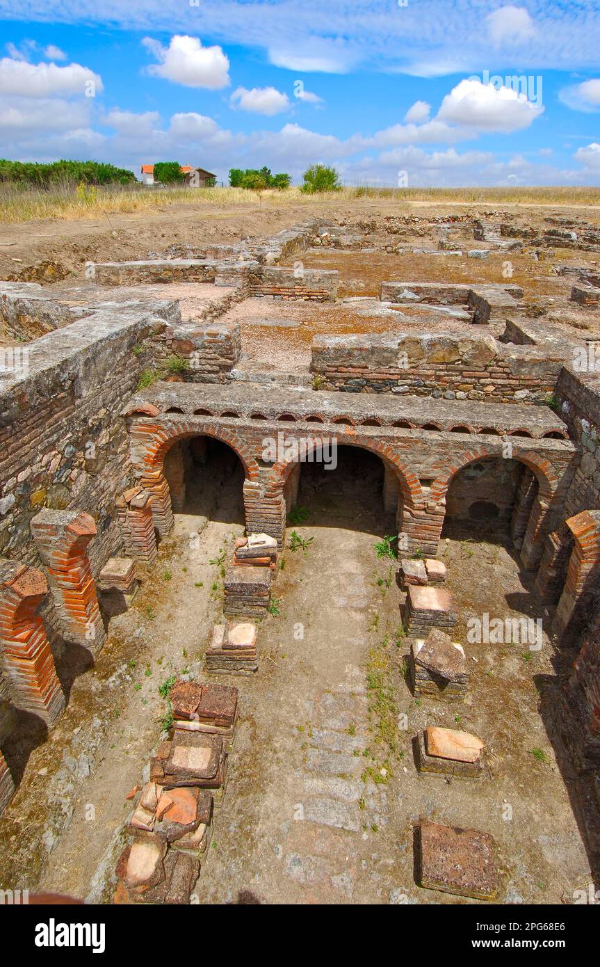 Le rovine della villa romana di Pisoes, Beja, Alentejo, Portogallo Foto Stock