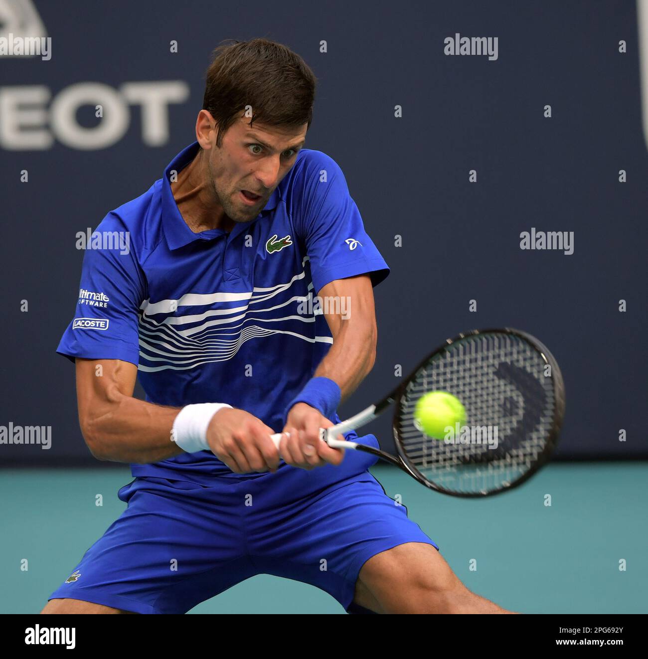 MIAMI GARDENS, FLORIDA - APRILE 20: ARCHIVIO FOTO - Novak Djokovic fuori Miami aperto dopo la negata esenzione dal vaccino COVID-19 il 20 Aprile 2023 a Miami Gardens, Florida. Persone: Novak Djokovic Foto Stock