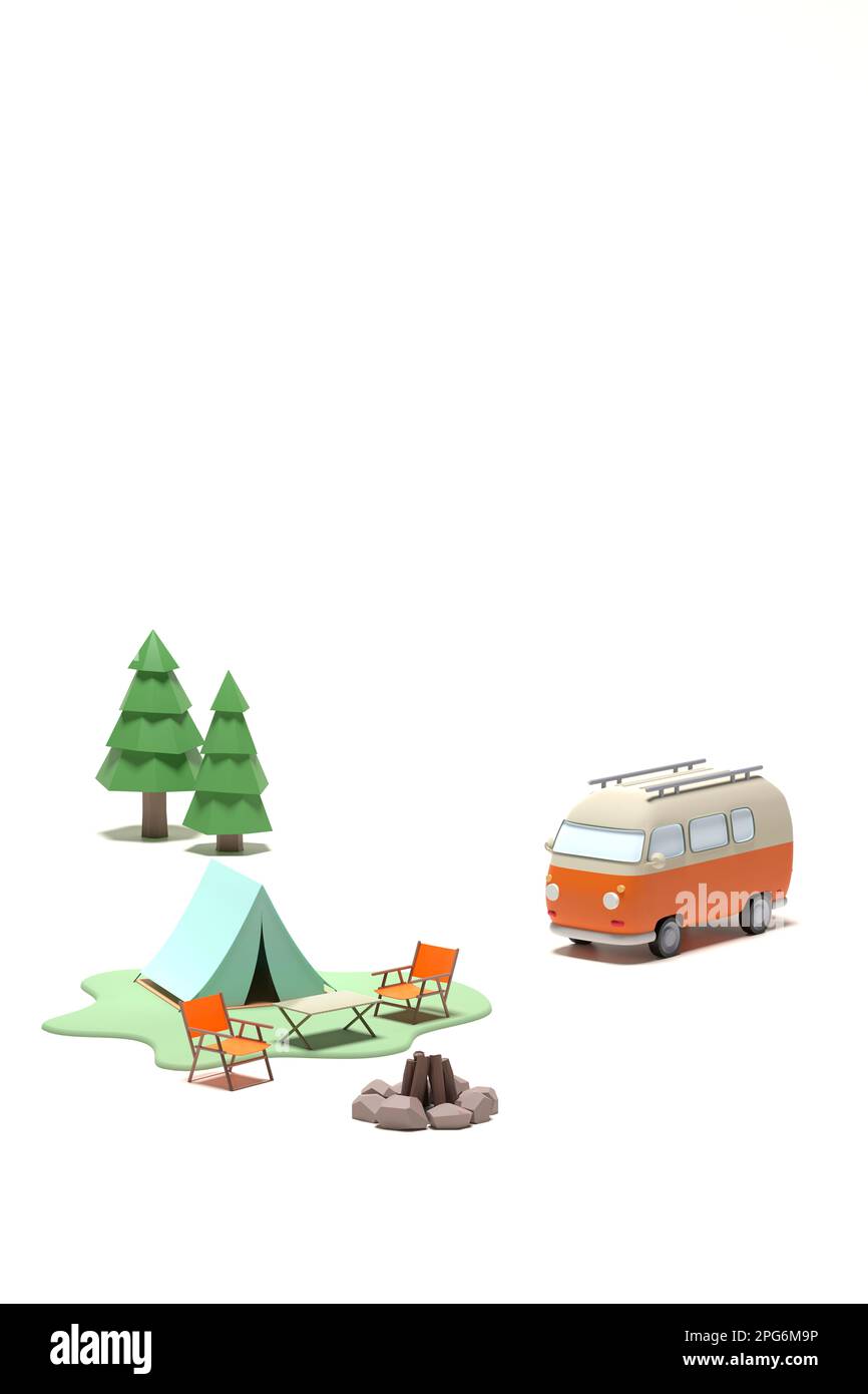 nuova stagione in arrivo. Un viaggio per allontanarsi dall'interno stuffy e andare in un posto con la natura verde in un camper. Foto Stock