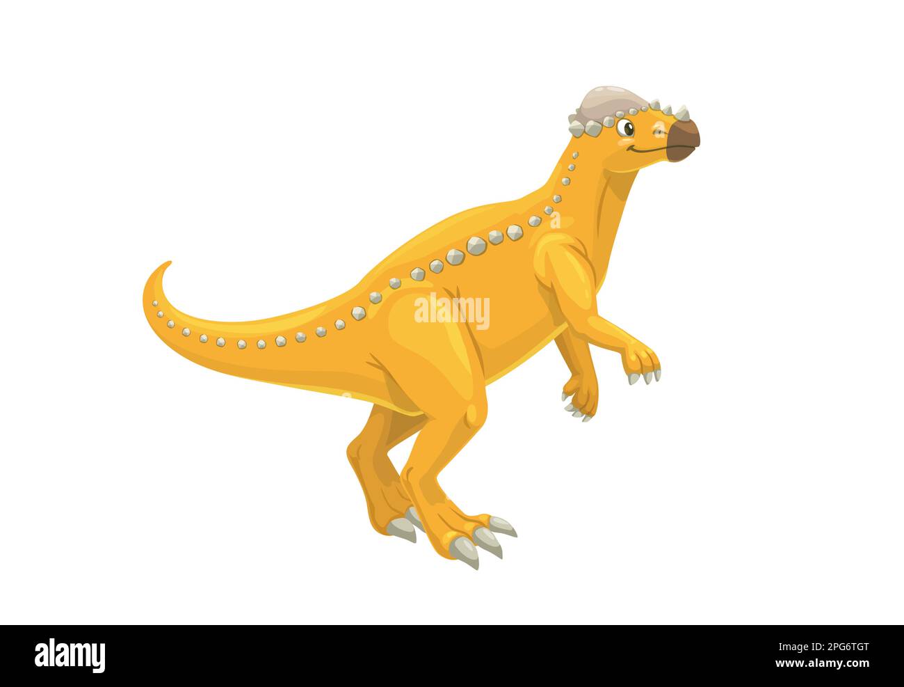 Cartone animato pachycephalosaurus dinosauro carattere. Uccello ornitischiano erbivoro vettore isolato con testa spessa. Animale preistorico vissuto du Illustrazione Vettoriale
