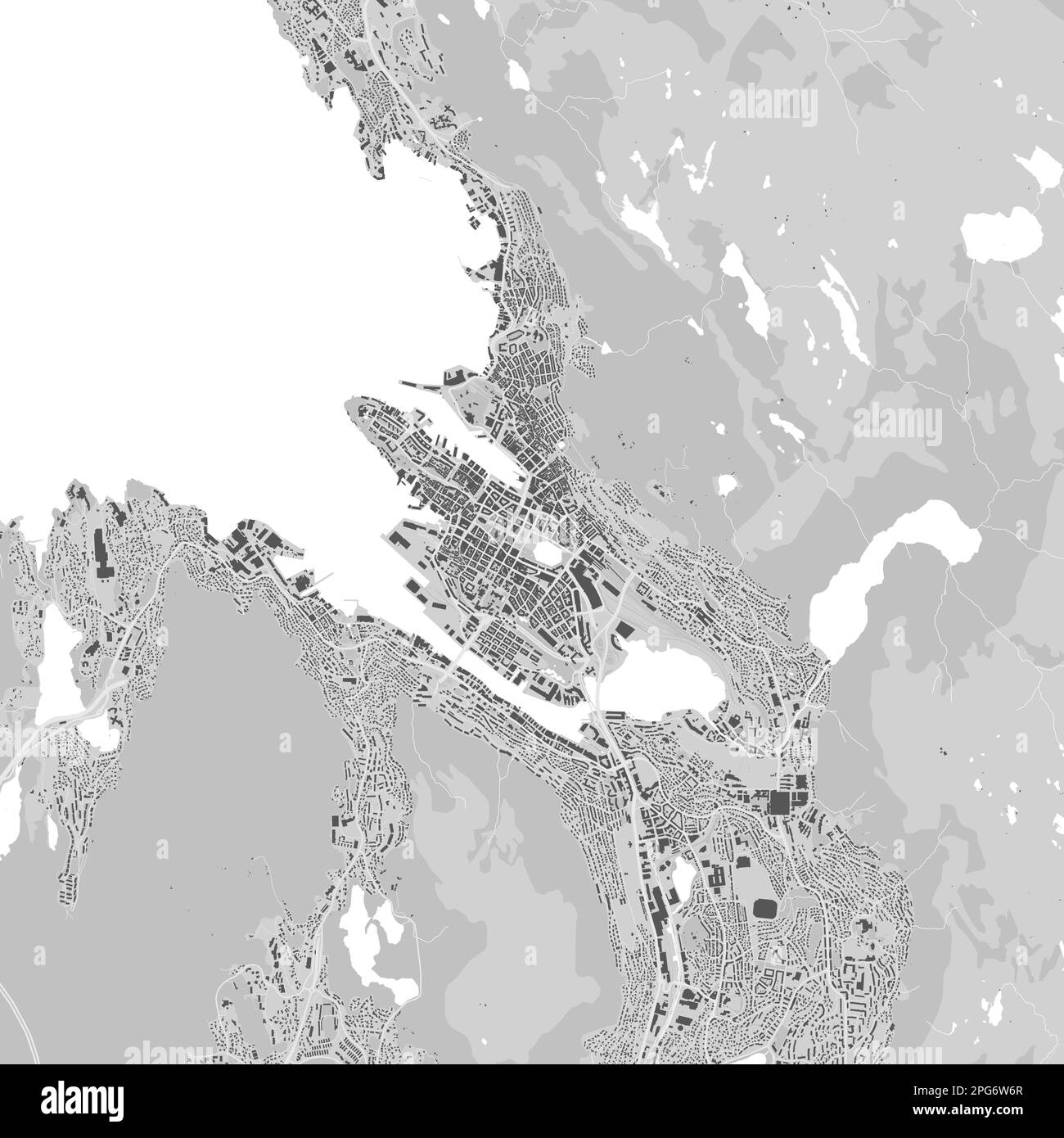 Mappa vettoriale urbana di Bergen. Illustrazione vettoriale, poster in bianco e nero in scala di grigi della mappa Bergen. immagine della mappa stradale con le strade, città metropolitana ar Illustrazione Vettoriale