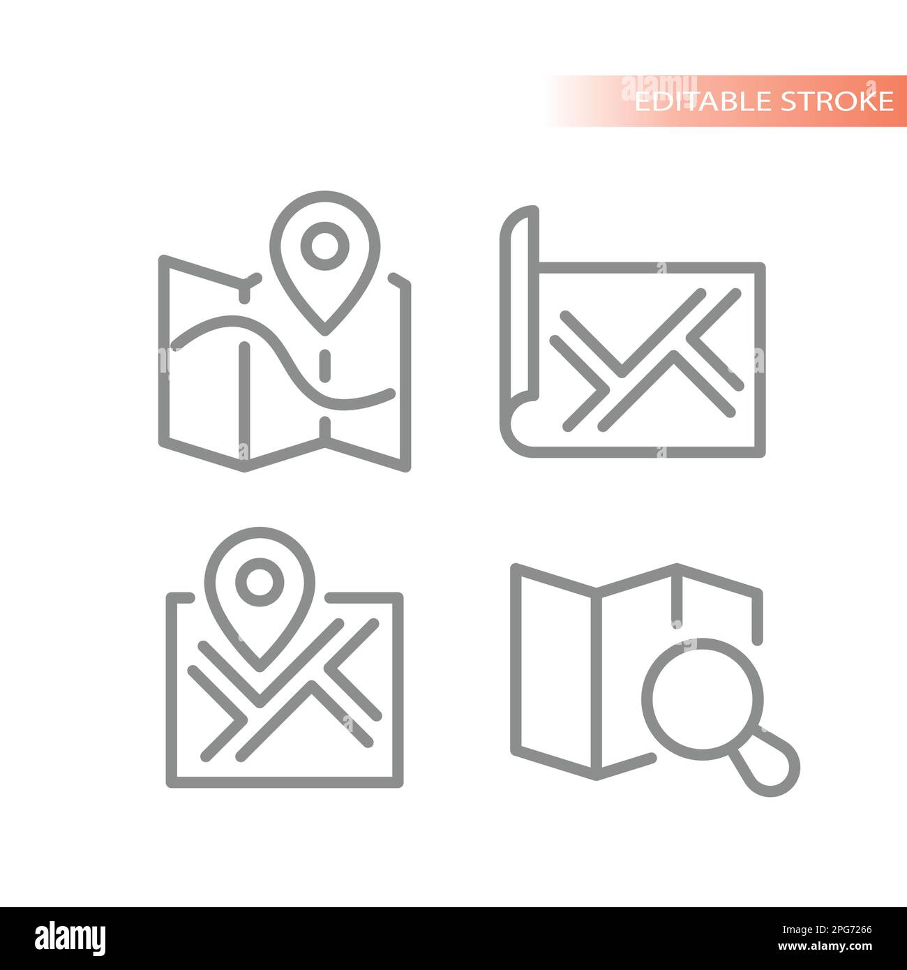 Pin della mappa e della posizione, set di icone del vettore di linea gps. Navigazione, icone del profilo dell'app mobile. Illustrazione Vettoriale