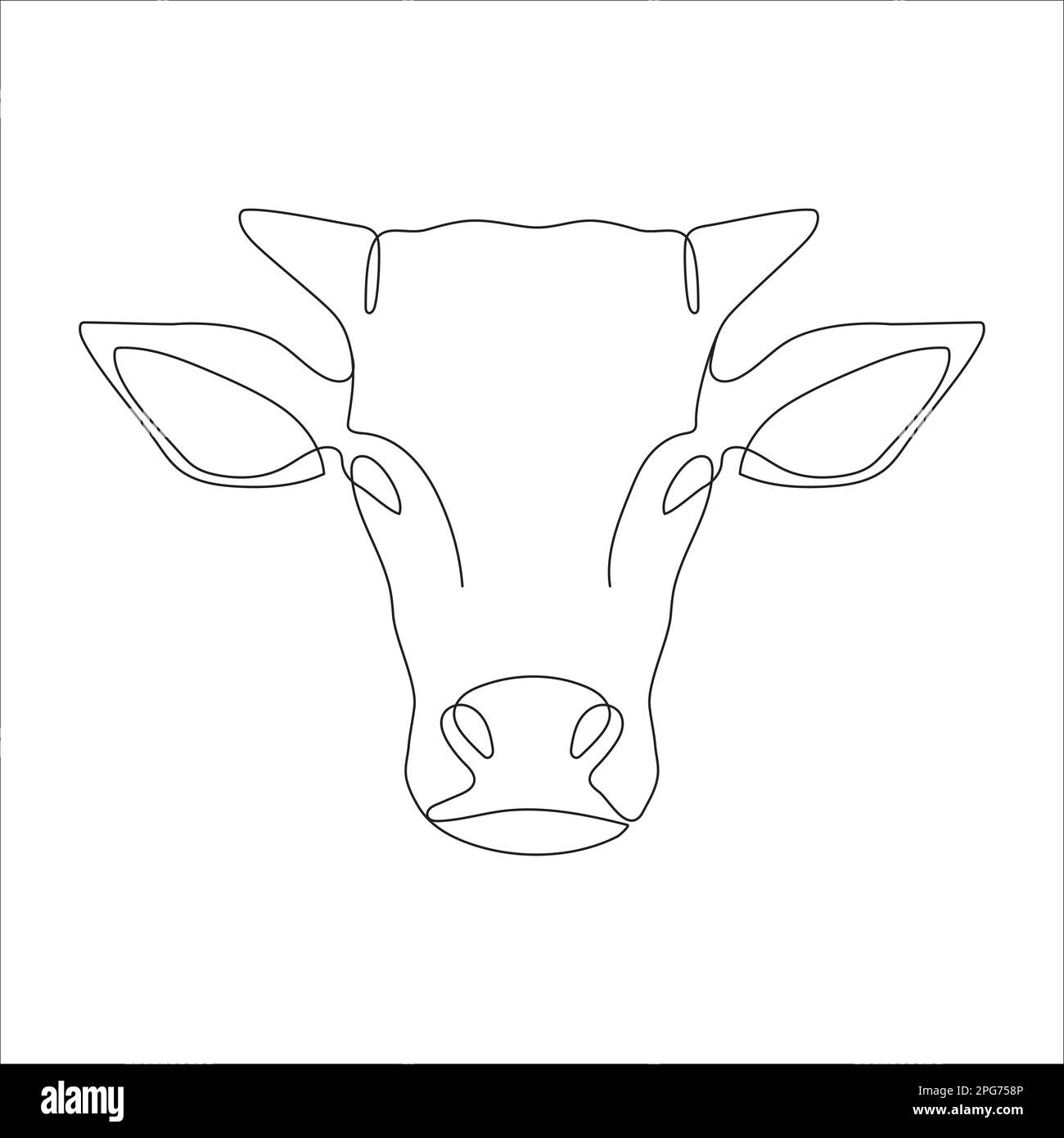 Icona della testa di vacca in stile di disegno a linea continua. Simbolo dell'icona lineare della mucca cornea. Icona lineare della testa di bestiame. Illustrazione vettoriale Illustrazione Vettoriale