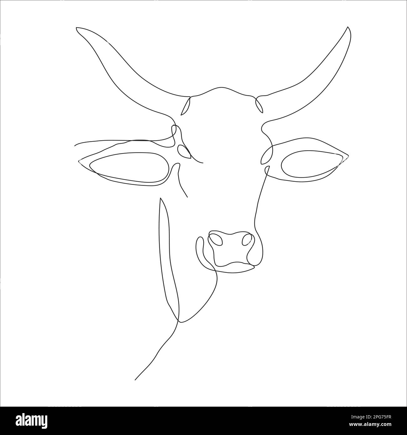 Icona della testa di vacca in stile di disegno a linea continua. Simbolo dell'icona lineare della mucca cornea. Icona lineare della testa di bestiame. Illustrazione vettoriale Illustrazione Vettoriale