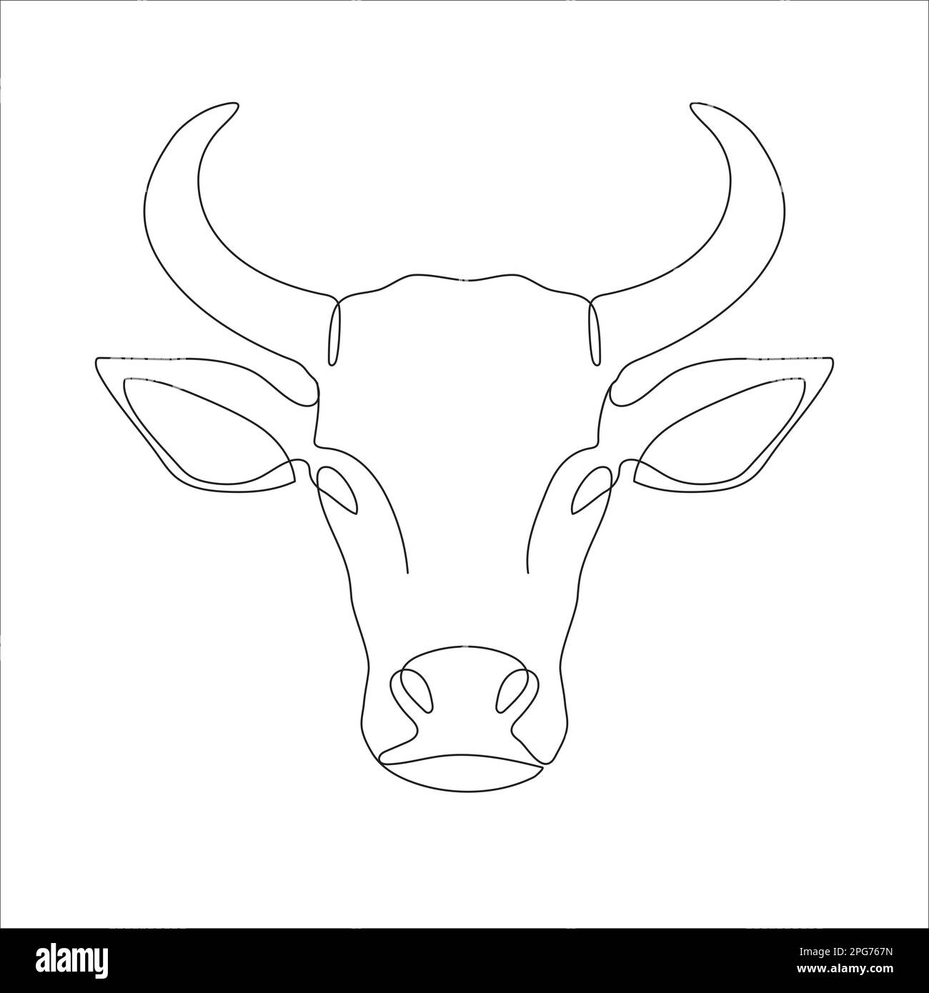 Icona della testa di vacca in stile di disegno a linea continua. Simbolo dell'icona lineare della mucca cornea. Icona lineare della testa di bestiame. Illustrazione vettoriale Illustrazione Vettoriale
