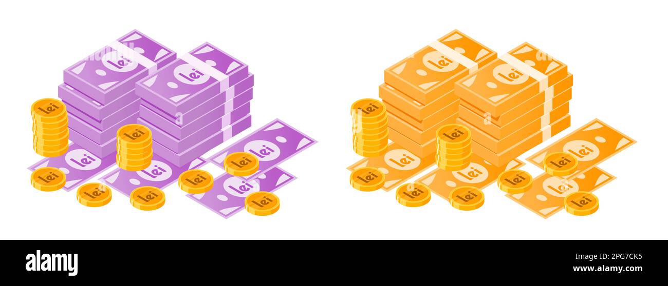 Leu Money Bundle rumeno e monete Illustrazione Vettoriale