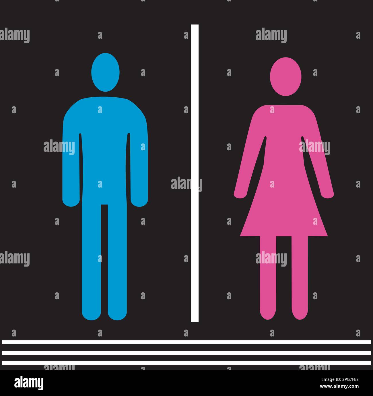 Donna e uomo linea segno toilette con rosa e blu con sfondo nero. Vettore Illustrazione Vettoriale
