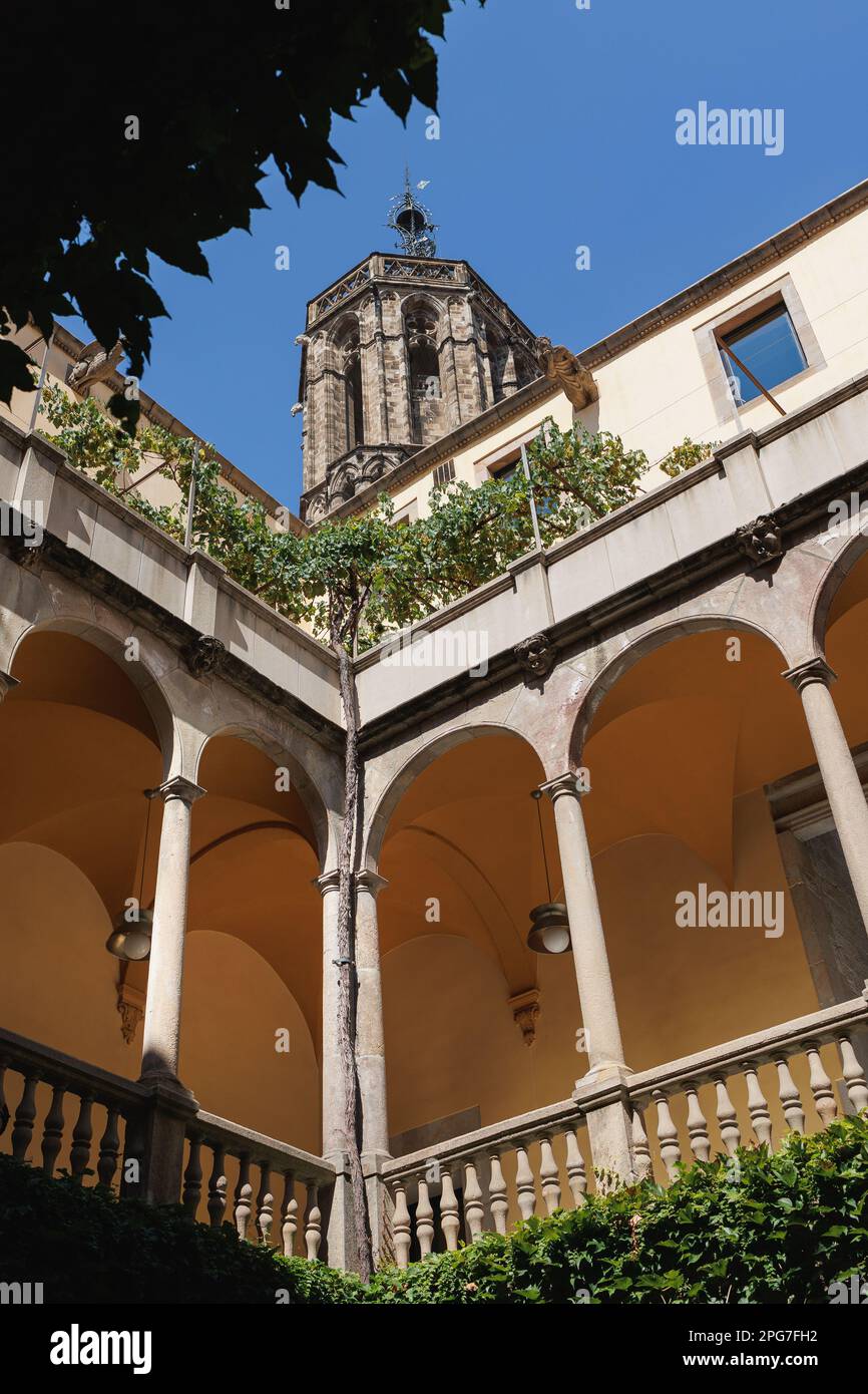 Palau del cortile, sede dell'Archivio di Stato e della Corona d'Aragona nel quartiere gotico, Spagna. Foto Stock