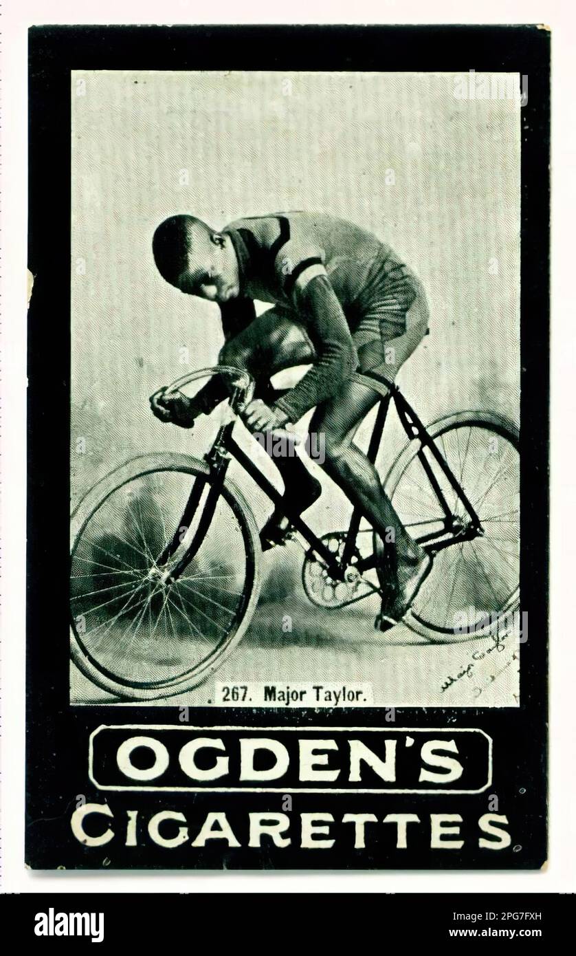 Ritratto del maggiore Taylor American Sprint ciclista - Vintage Cigarette Card, epoca vittoriana Foto Stock