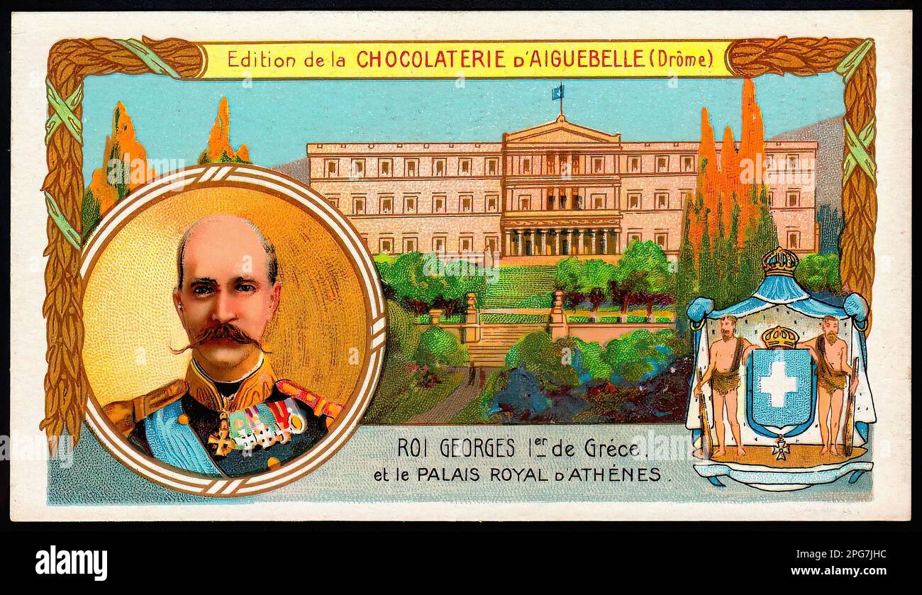 Ritratto di re Giorgio i di Grecia - Tradecard francese d'epoca Foto Stock