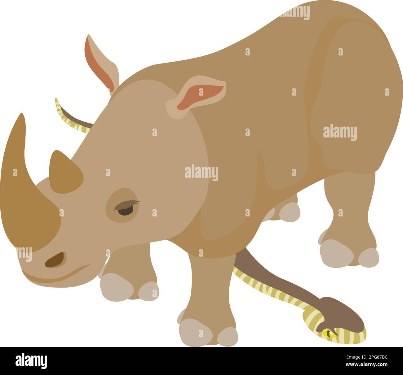 Icona cura animale vettore isometrico. Vipera comune strisciante e grande icona rinoceronte. Concetto di diversità biologica Illustrazione Vettoriale