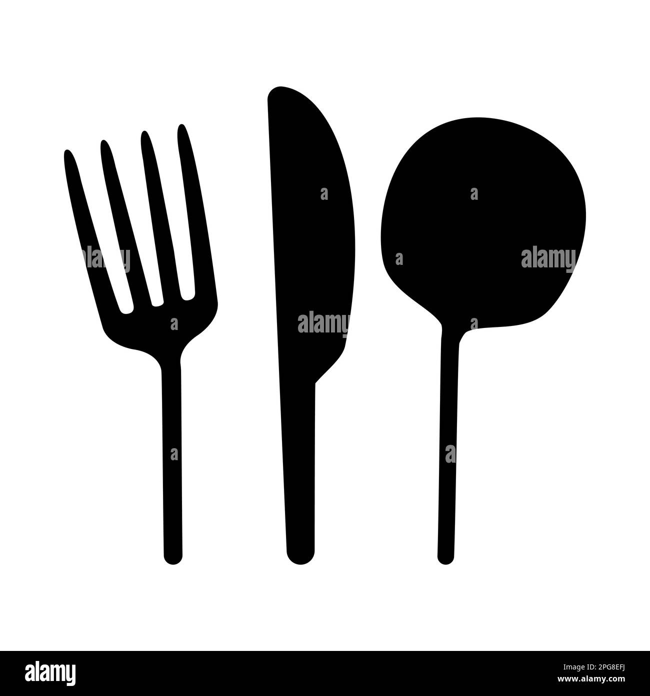 Forchetta, cucchiaio e coltello. Set di elementi da cucina. Illustrazione vettoriale isolata su bianco. Illustrazione Vettoriale