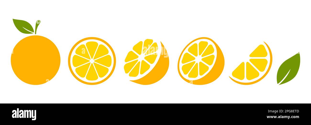 Set di fette di frutta d'arancia. Collezione di tangerini. Illustrazione vettoriale isolata su bianco. Illustrazione Vettoriale