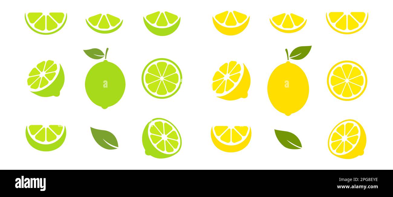 Set di fettine di lime e limone. Raccolta di agrumi. Illustrazione vettoriale isolata su bianco. Illustrazione Vettoriale