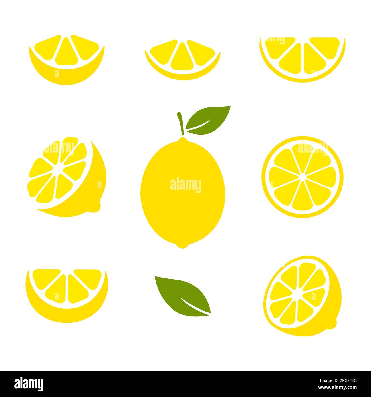 Set di fette di frutta al limone. Raccolta di agrumi. Illustrazione vettoriale isolata su bianco. Illustrazione Vettoriale