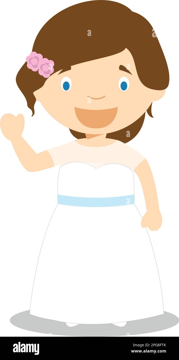 Sposa caucasica che indossa un abito da sposa in stile cartoon Vector Illustration Illustrazione Vettoriale