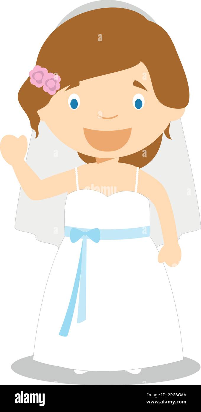 Sposa caucasica che indossa un abito da sposa in stile cartoon Vector Illustration Illustrazione Vettoriale