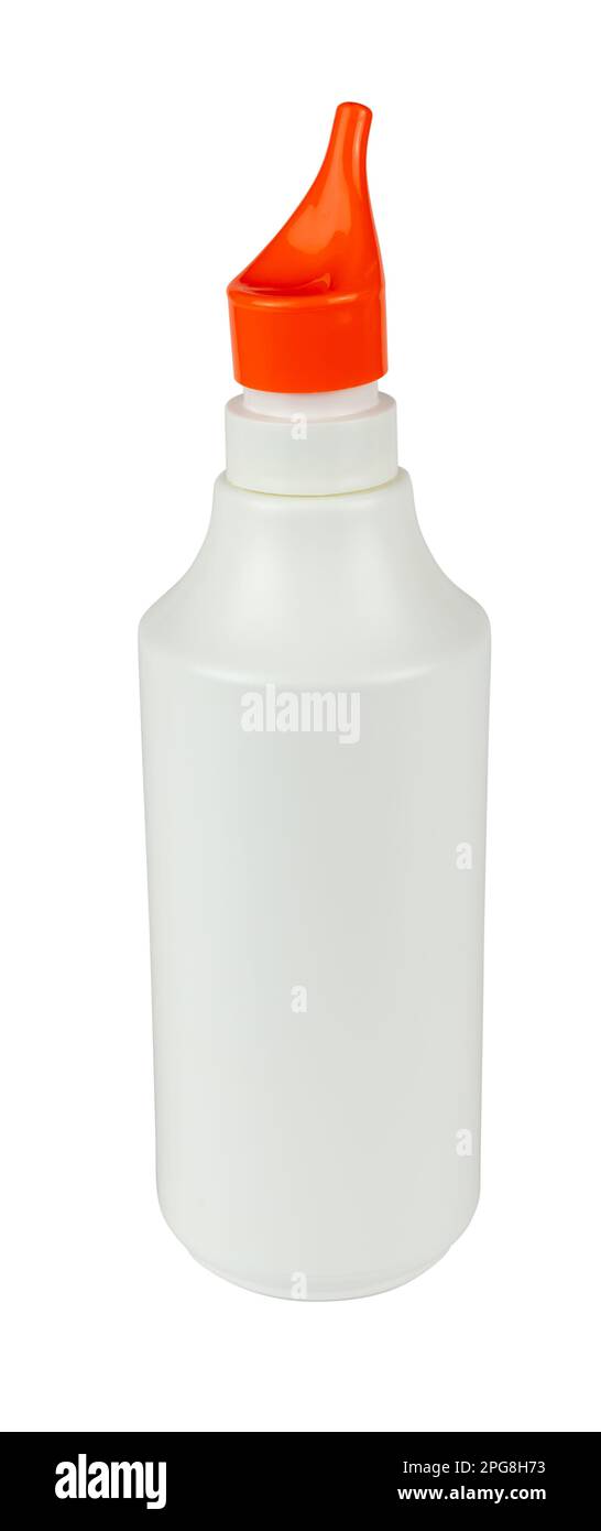 Flacone spray nasale con coperchio spray arancione isolato dallo sfondo Foto Stock