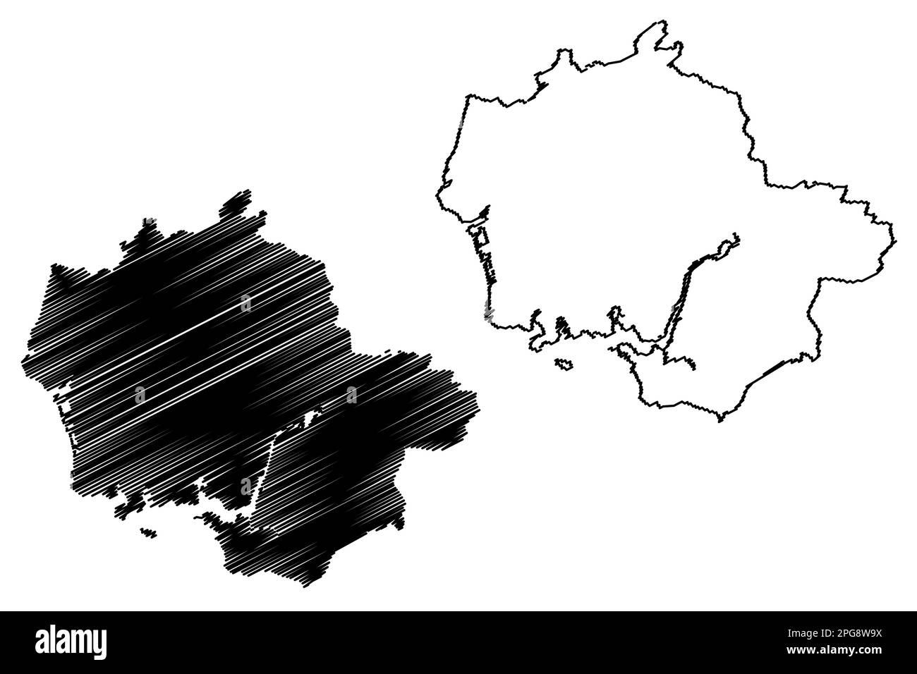 Vettore cartografico della città di Plymouth e dell'autorità unitaria (Regno Unito di Gran Bretagna e Irlanda del Nord, contea cerimoniale Devon o Devonshire, Inghilterra) Illustrazione Vettoriale