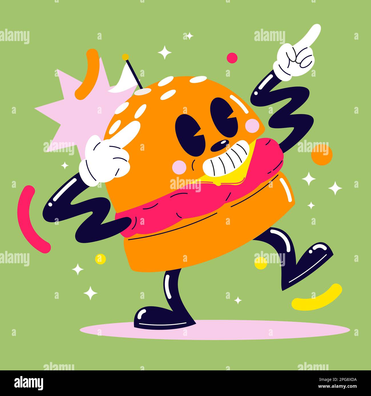 Fast food Mascot, Cartoon retro art, Vintage Illustration Character Illustrazione Vettoriale