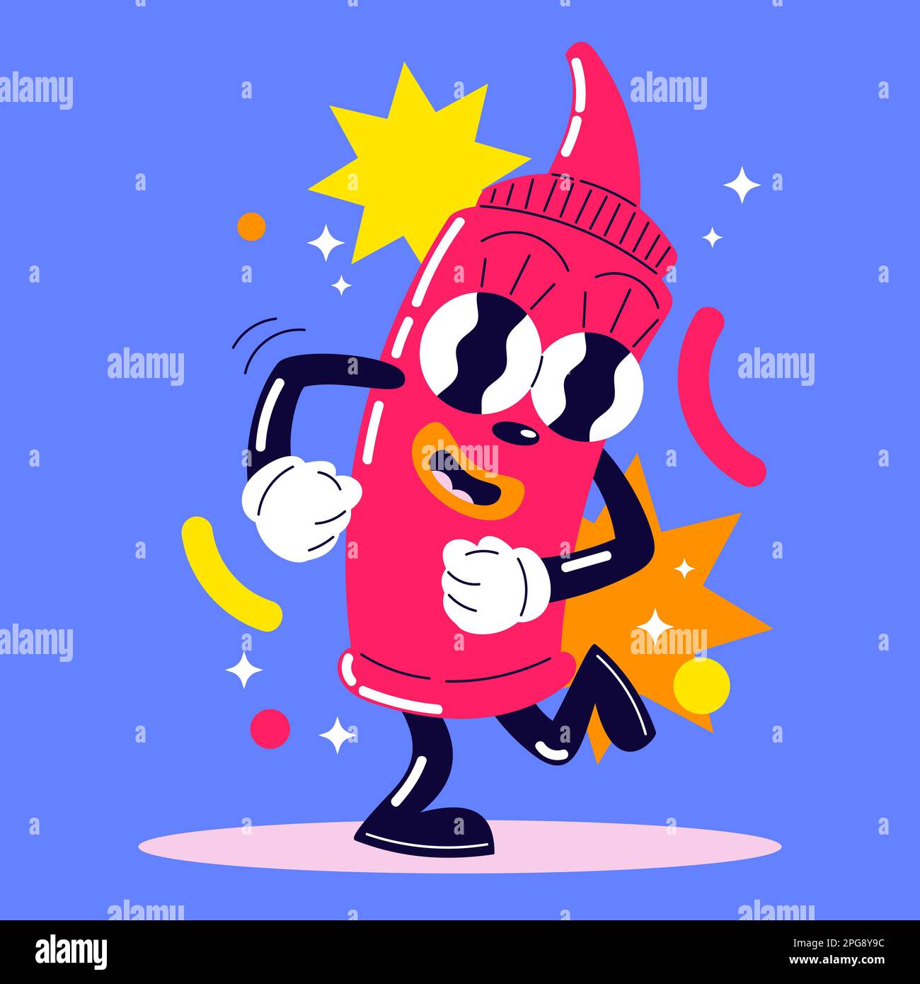 Fast food Mascot, Cartoon retro art, Vintage Illustration Character Illustrazione Vettoriale