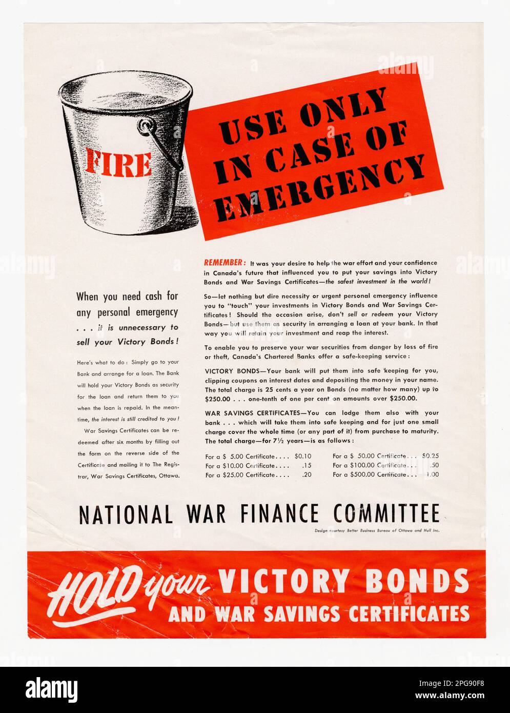 Tieni in mano le tue obbligazioni Vittoria e i certificati di risparmio della guerra. Stampato da: Better Business Bureau di Ottawa;Hull Inc Contributore: Commissione nazionale di finanza di guerra. 1942 - 1945. Ufficio per la gestione delle emergenze. Ufficio delle informazioni di guerra. Filiale operazioni nazionali. Ufficio servizi speciali. 3/9/1943-9/15/1945. Manifesti stranieri della seconda guerra mondiale Foto Stock