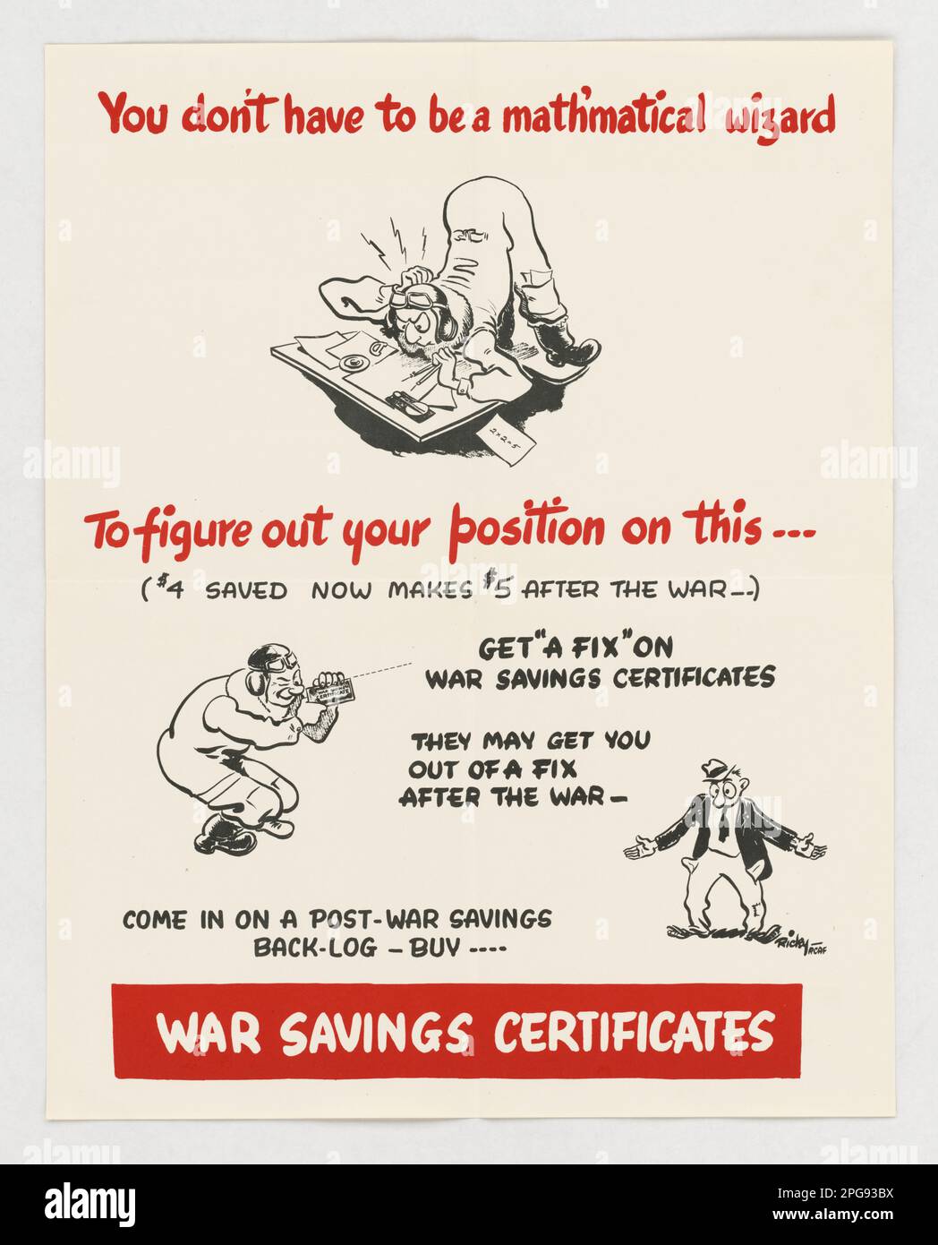 Non è necessario essere un mago matematico per capire la propria posizione su questo. Nazione: Canada artista: Ricky RCAF. 1942 - 1945. Ufficio per la gestione delle emergenze. Ufficio delle informazioni di guerra. Filiale operazioni nazionali. Ufficio servizi speciali. 3/9/1943-9/15/1945. Manifesti stranieri della seconda guerra mondiale Foto Stock